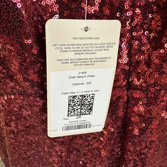 REVELRY Dress Cabernet Gwen Sequin Maxi Dress Size 26 Holiday Glam V-Neck Long - Picture 4 of 10